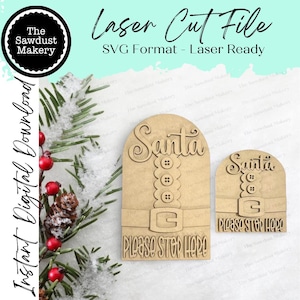 Interchangeable Large Arched Boho Sign Insert | Santa Please Stop Here |  SVG Laser Cut File  | Boho Signs | Seasonal Interchangeable SVG