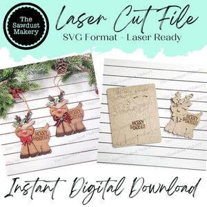 Pop-out Bundle Merry & Bright Renna Ornamento Natalizio File SVG / File Taglio Laser / Pop-Out Ornamento Natalizio SVG / Renna Laser Svg