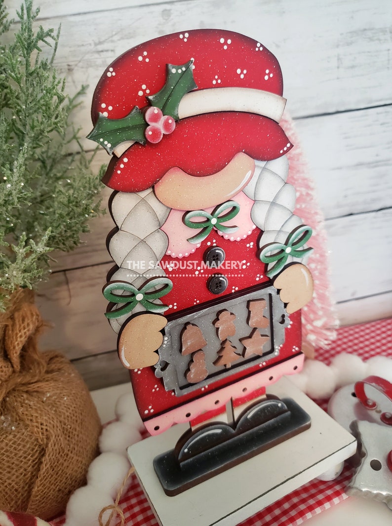 Mrs. Claus Bakery Gnome SVG File Laser Cut File Standing Gnome SVG File Gnome Gnome Shelf Sitter North Pole Gnome SVG image 2