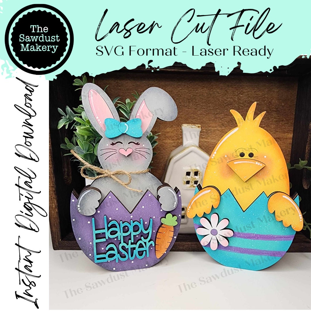 Bunny & Chick Egg Shelf Sitters SVG File | Laser Cut File | Glowforge ...