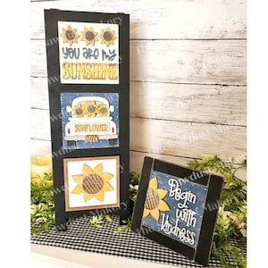 Sonnenblume Zeichen Laser Cut Dateien | Sonnenblume austauschbare lehnende Zeichen Bundle-Datei SVG | Glühschmiede | Herbst Tiered Tablett SVG | Bauernhaus Bilderrahmen Bild 4
