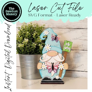 Frühling Schmetterling Gnome SVG-Datei | Laser-Schnitt-Datei | Glühschmiede | Stehende Gnom SVG-Datei | SVG | Wichtel | Wichtel Kantenhocker | Frühlingsblumen