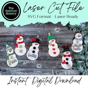 Construir um arquivo SVG de enfeite de Natal de boneco de neve | Arquivo de corte a laser | Enfeite de Natal SVG | Ornamento de boneco de neve svg | Construa um boneco de neve | Artesanato infantil