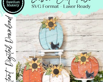 Fall Pumpkin Shelf Sitters SVG File | Laser Cut File | Glowforge | Sunflowers | Pumpkins | Fall Mantle Decor | Fall Pumpkin laser Cut File