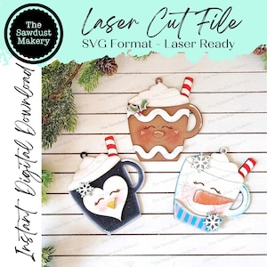 Tasse de cacao des fêtes, ornement de Noël, titulaire de la carte-cadeau Fichier SVG | Fichier découpé au laser | Ornement de Noël SVG | Ornement SVG | Svg hiver
