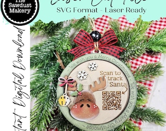 Eland Santa Tracker kerstornament SVG-bestand | Lasergesneden bestand | Kerstornament SVG | Ornament-SVG | Eland lasersvg