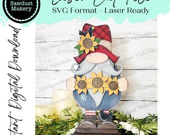 Fall Sunflower Large Gnome SVG File  | Laser Cut File | Standing Sunflower Gnome SVG File | Gnome Shelf Sitter | Fall | Sunflowers | Crows