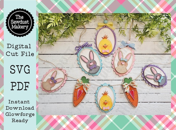 Easter Basket Tags SVG | Easter Banner SVG  | Laser Cut File | Glowforge | Bunny SVG |  Easter Basket svg | Chick | Personalized Easter Tags