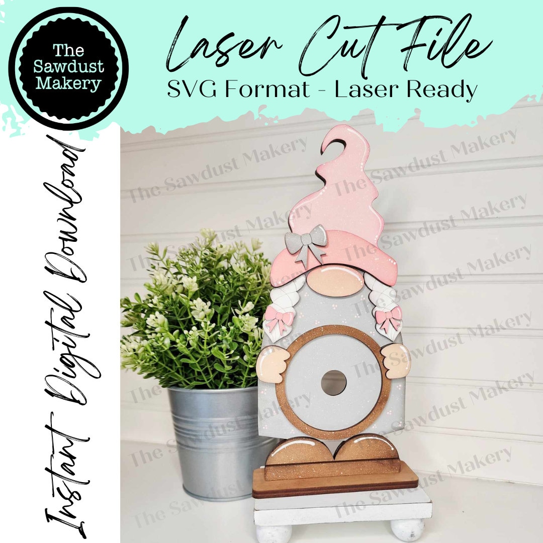 Interchangeable Standing Girl Gnome Jar Lid Sign Frame SVG | Laser Cut ...