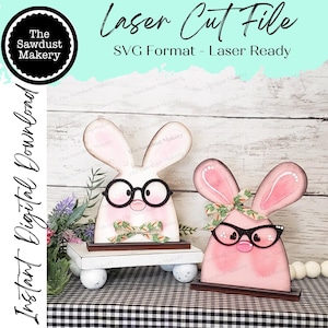 Fichier SVG de Couple de lapin ringard | Fichier découpé au laser | Forgelumineuse | Pâques | Lapin | Lunettes ringard | Garde d'enfants | Lapin ringard SVG | Pâques SVG