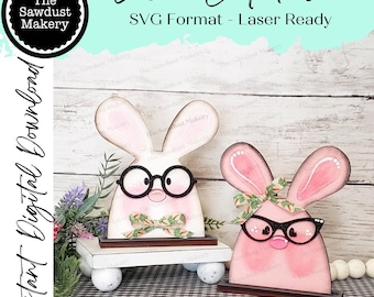Nerdy Bunny Couple SVG File | Laser Cut File | Glowforge | Easter | Bunny | Nerdy Glasses | Shelf Sitters | Nerdy Bunny SVG | Easter SVG