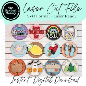Vol.  Lot saisonnier rond de 5 à 12 mois | Couvercle de bocal à bonbons/Mason/Cookie cadre interchangeable SVG | Fichier découpé au laser | Cadre interchangeable