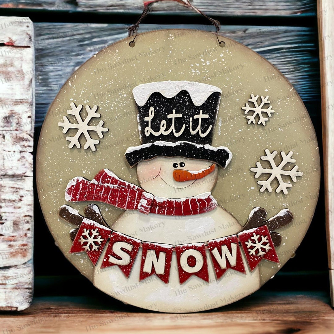 Snowman Let It Snow Banner 10.5" Door Hanger SVG File | Laser Cut File ...