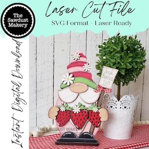 Strawberry Gnome SVG File  | Laser Cut File | Standing Strawberry Gnome SVG | Gnome | Gnome Shelf Sitter | Summer Gnome | Strawberry SVG