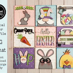 Easter Laser Cut Files | Easter Interchangeable Leaning Sign Bundle File | SVG | Glowforge |  Easter Tiered Tray SVG