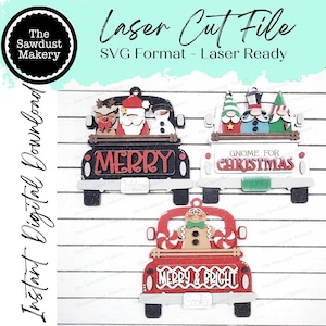 Ensemble d'ornements de camion des fêtes fichier SVG | Fichier découpé au laser | Kit de décoration de Noël | Ornement SVG | Noël SVG | Décoration de Noël pour camion