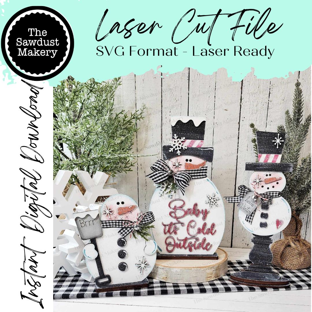 Standing Snowmen Decor Set SVG File | Laser Cut File | Glowforge | Snowman shelf sitter svg | Winter Snowmen Bundle | Snowman svg file