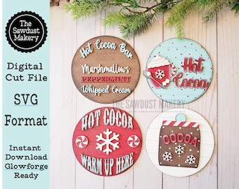 6" Round Hot Cocoa Bar Sign Set SVG  File | Laser Cut File | Interchangeable Frame | Hot Cocoa | Marshmallow | Peppermint | Hot Cocoa SVG
