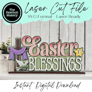Arte de palavra de bênçãos de Páscoa Shelf Sitter Standing Sign File SVG | Arquivo de corte a laser de Páscoa | Manto religioso de Páscoa SVG | Easter Shelf Sitter