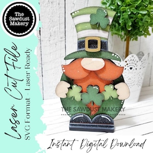 Leprechaun Standing Gnome SVG File | Lucky | Laser Cut File | St. Patrick&#39;s Day Gnome SVG File | SVG | Gnome | Gnome Shelf Sitter