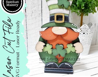 Leprechaun Standing Gnome SVG File | Lucky | Laser Cut File | St. Patrick&#39;s Day Gnome SVG File | SVG | Gnome | Gnome Shelf Sitter