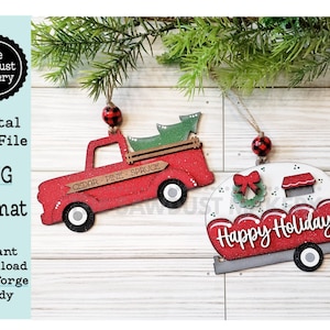 Ornement de Noël pour camion et camping-car Fichier SVG | Fichier découpé au laser | Fichier SVG camping-car | Camion de Noël svg | SVG de ferme