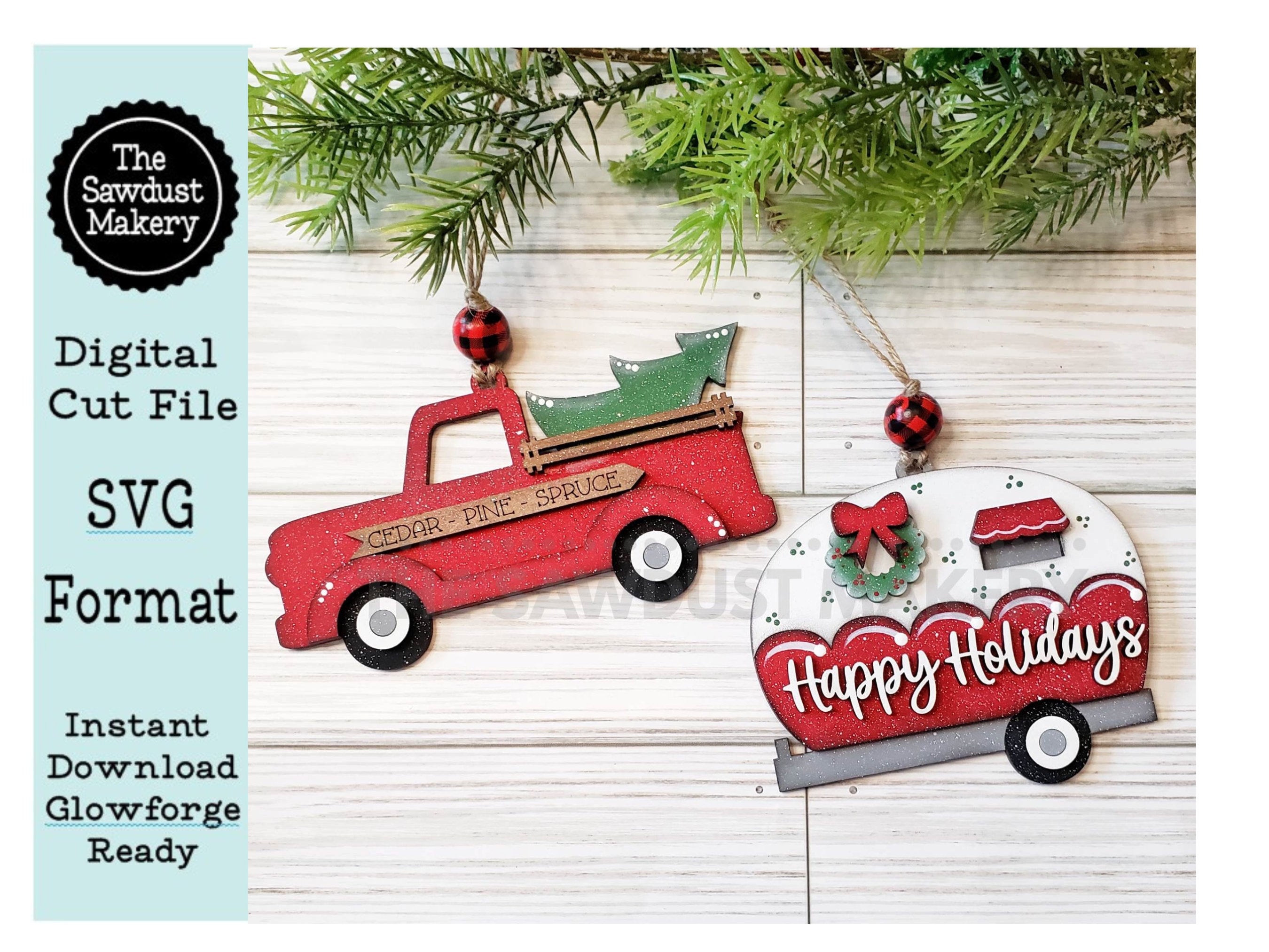 Christmas Truck and Camper Ornament SVG File  | Laser Cut File | Camper SVG File | Christmas Truck svg | Farmhouse SVG