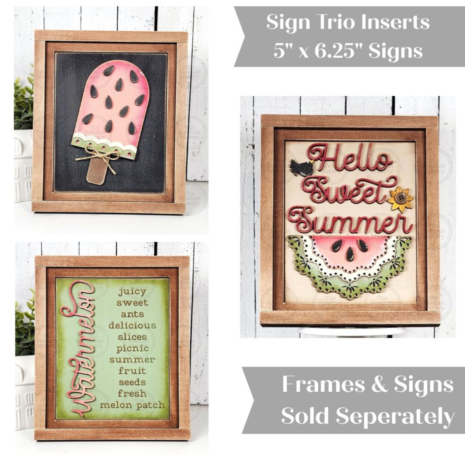 Watermelon Signs Watermelon Trio Sign Bundle Laser Cut File | Interchangeable Frame ...