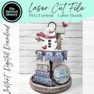 File SVG Let it Snow Tiered Tray / File tagliato al laser / Let it Snow / SVG invernale / SVG pupazzo di neve / SVG laser invernale / Set di vassoi a più livelli invernali