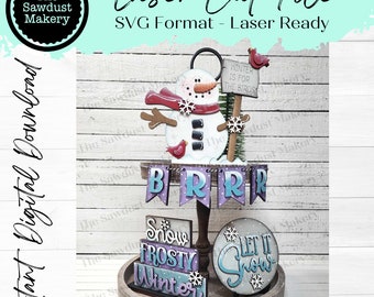 Archivo SVG de bandeja escalonada Let it Snow / Archivo cortado con láser / Let it Snow / SVG de invierno / Muñeco de nieve svg / SVG láser de invierno / Juego de bandejas escalonadas de invierno