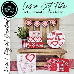 Valentine Liebe Tiered Tablett SVG-Datei | Laser-Schnitt-Datei | Glühschmiede | Valentinstag SVG-Datei | Liebe | Apr 14 | XOXO | Herzen