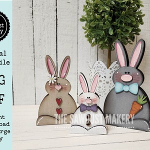 Fichier SVG trio de lapins de Pâques | Fichier découpé au laser | Forgelumineuse | Pâques | Garde d'enfants lapin | Lapin SVG | Pâques SVG | Scie à chantourner de Pâques