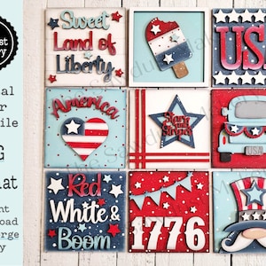 Fichier découpé au laser patriotique d'été du 4 juillet | Bundle de signe penché interchangeable de ferme fichier SVG | Forgelumineuse | Enseignes de ferme