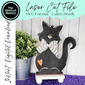 Fichier SVG chat noir | Fichier découpé au laser | Forgelumineuse | Fichier SVG chat noir debout | SVG | Garde d'enfants chat Halloween | Fichier svg chat noir