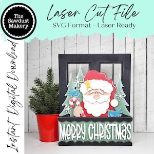 Add-on für Wechselfensterbox | Weihnachtsmann frohe Weihnachten Fenster-Kasten-Einsatz SVG | Laser-Schnitt-Datei | Fenster Box Kantenhocker