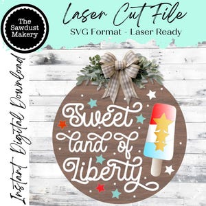 Süßes Land of Liberty Popsicle Türschild SVG-Datei | Laser-Schnitt-Datei | Eis am Stiel SVG-Datei | Türschild svg | Sommer svg | USA