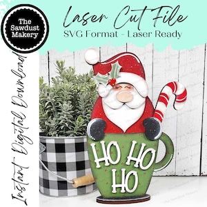 Ho Ho Ho Santa cacao mok SVG-bestand | Lasergesneden bestand | Kerstman-svg | Hete cacaoreep SVG | Digitaal snijbestand kerstman plankoppas