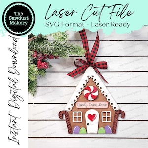 Lebkuchen-Haus Weihnachtsverzierung SVG-Datei | Laser-Schnitt-Datei | Weihnachtsverzierung SVG | Verzierung SVG | Rentier Laser svg