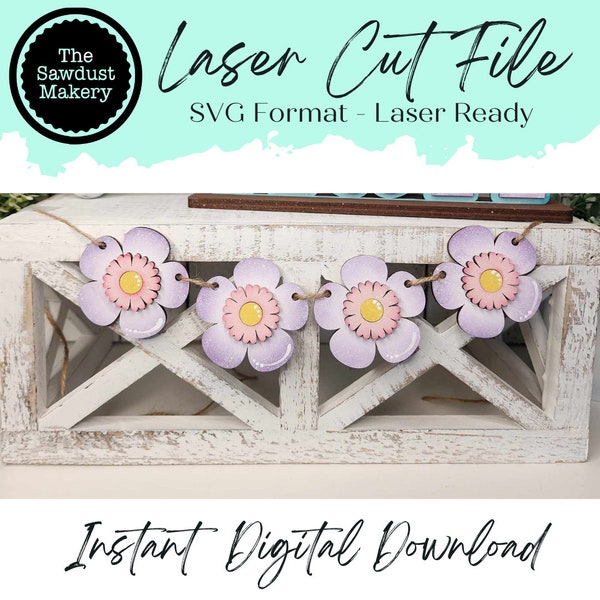 Floral Banner SVG | Laser Cut File | Glowforge | Mom SVG | Banner SVG | Banner | Mini Banner svg | Spring Svg | Mother's Day Flower svg