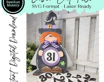 Standing Countdown Halloween Witch  SVG File | Laser Cut File | Witch SVG File | Halloween SVG | Witch Shelf Sitter | Countdown to Halloween