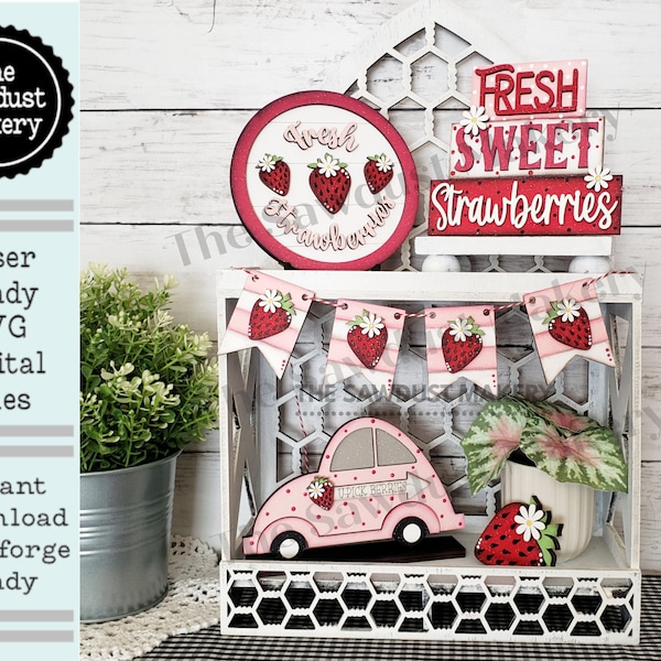 Strawberry Tiered Tray SVG File | Laser Cut File | Glowforge | Strawberry  | Fresh Picked Berries | Daisy svg |Bug SVG | Summer svg