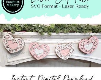 Spitze Herz Valentine Banner SVG | Laser-Schnitt-Datei | Glühschmiede | Valentinstag SVG | Valentinstag Herz SVG | Spruchband | Liebe | Valentin
