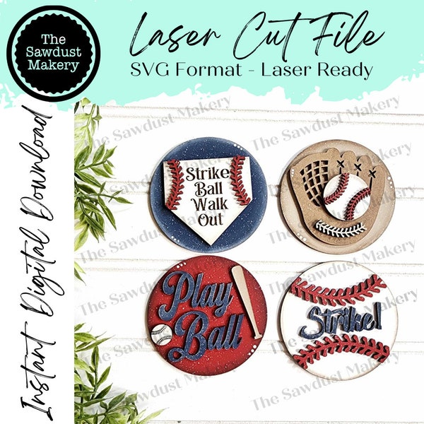 Baseball Bundle Seasonal Rounds | Candy/Mason Jar Lid | Cookie Jar lid | Interchangeable Frame SVG | Laser Cut File | Interchangeable Frame
