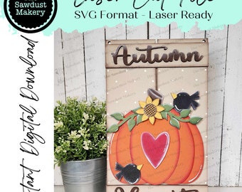 Autumn Harvest Fall Pumpkin Pallet Sign Door Hanger SVG File  | Laser Cut File | Fall SVG File | Door Hanger svg | Pumpkin SVG | Prim svg