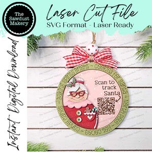 Sra. Claus Papai Noel Rastreador Enfeite de Natal Arquivo SVG | Arquivo de corte a laser | Enfeite de natal da Sra. Claus de <br> Entrega Rápida? Ornamento SVG | Sra. Claus Laser Svg