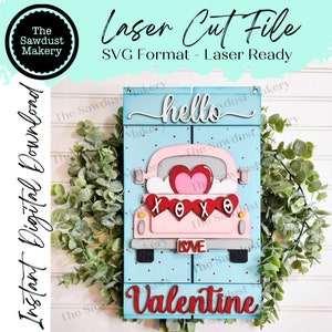 Hello Valentine Pallet Sign Door Hanger SVG File  | Laser Cut File | Valentine SVG File | Door Hanger svg | Bee SVG | Be Mine
