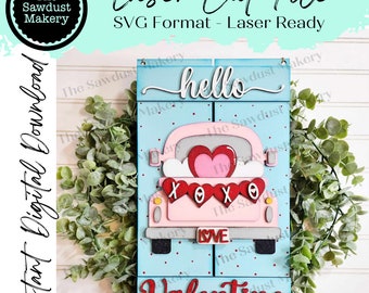 Letrero de palé de Hola San Valentín para colgar en la puerta, archivo SVG / Archivo cortado con láser / Archivo SVG de San Valentín / Colgador de puerta SVG / Abeja SVG / Sé mío