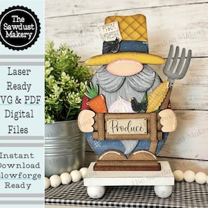 Farmer Gnome SVG File  | Laser Cut File | Standing Gnome SVG File | Farm Gnome | Gnome Shelf Sitter | Farm Sweet Farm Gnome | Gnome SVG