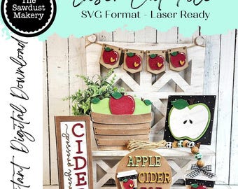 Apple Cider Fall Harvest Farmhouse Tiered Tray SVG File | Laser Cut File | Fall Laser File | Farmhouse SVG | Autumn Laser SVG Decor