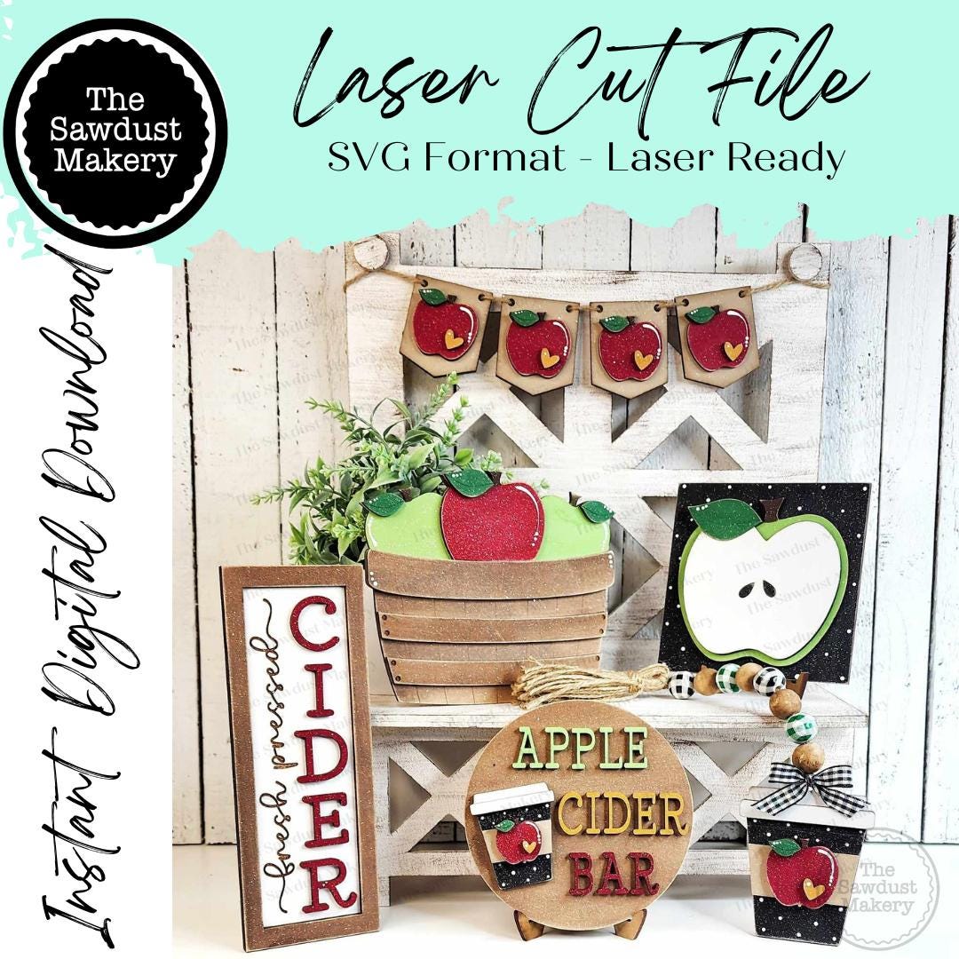 Apple Cider Fall Harvest Farmhouse Tiered Tray SVG File | Laser Cut File | Fall Laser File | Farmhouse SVG | Autumn Laser SVG Decor